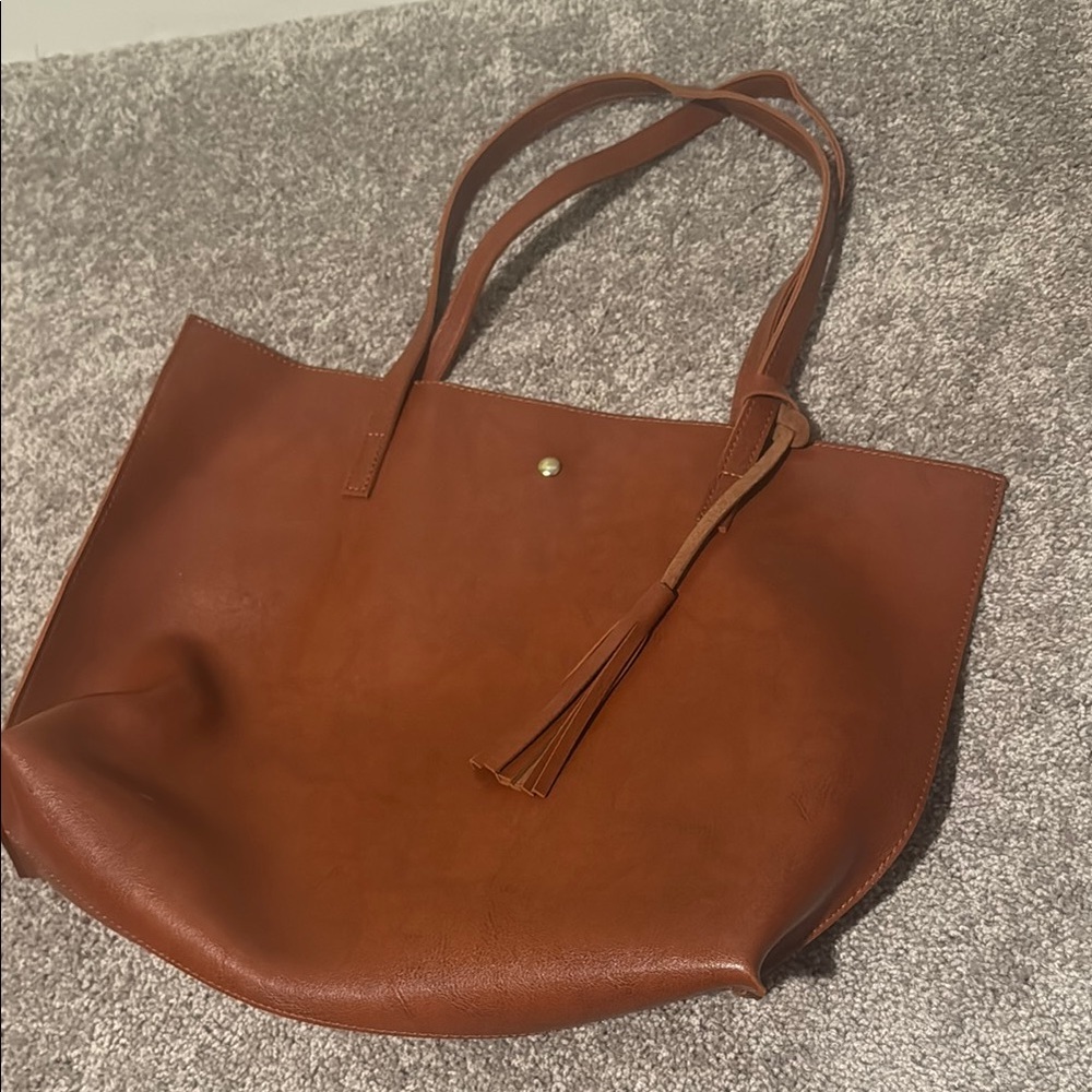 Brown Faux Leather Tote Bag
